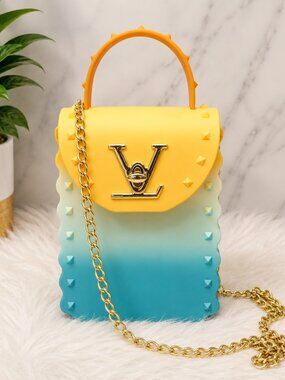 Rainbow Gradient Jelly Phone Crossbody Bag | Gold Chain Mini Purse